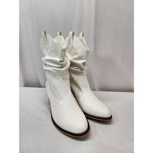 DREAM PAIRS Size 7.5 Women's Boots Mid Calf Western Cowboy Chunky Heel Boots Whi